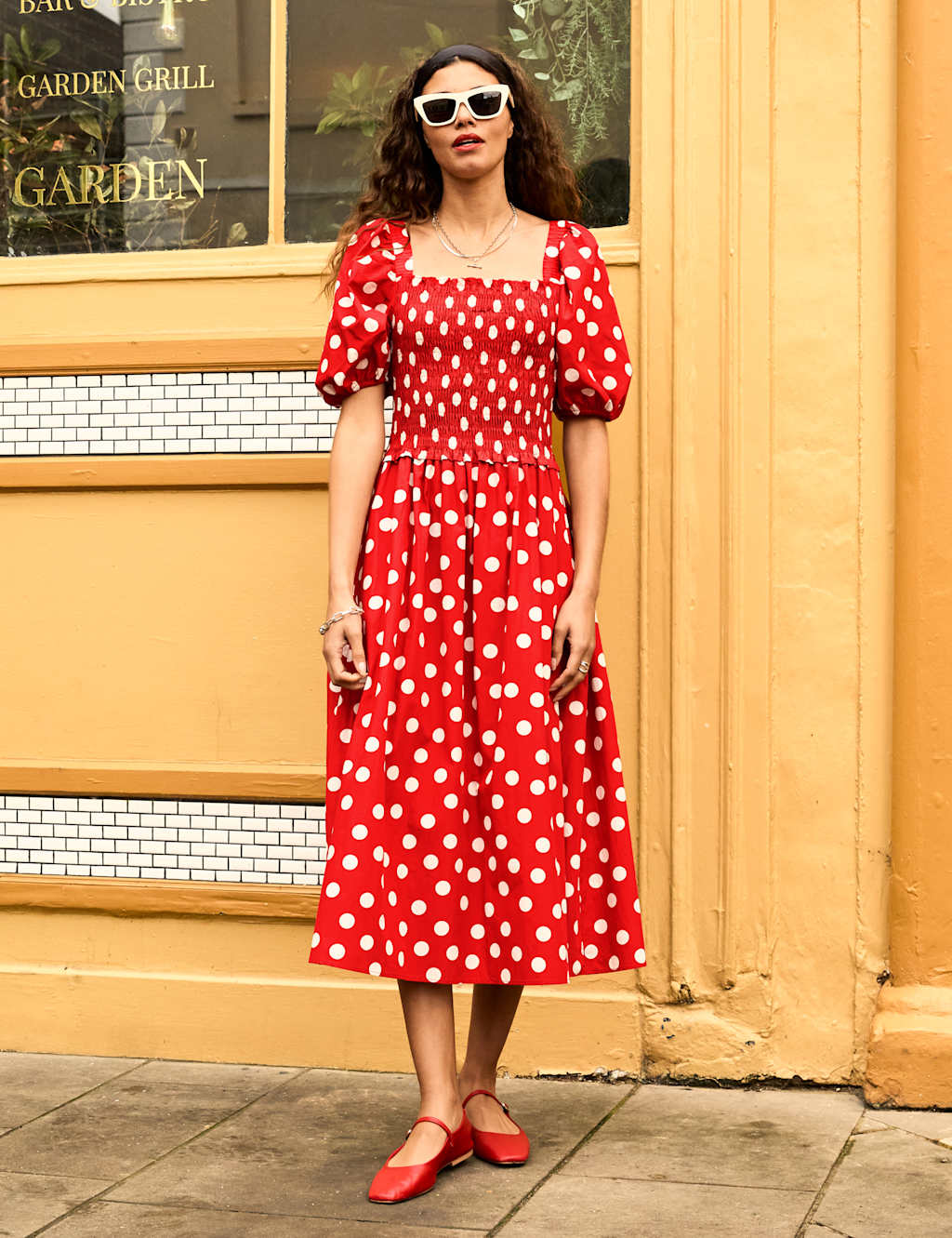 Pure Cotton Polka Dot Midi Smock Dress 5 of 6