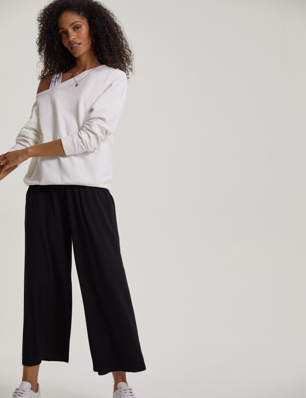 Elasticated Waist Wide Leg Cropped Trousers
