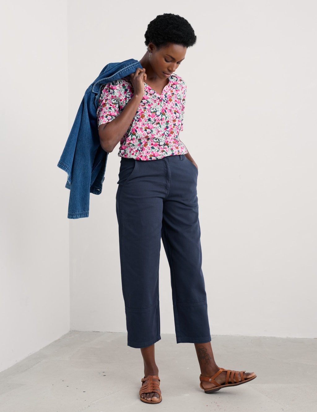 Cotton Modal Floral Relaxed Popover Blouse 3 of 4