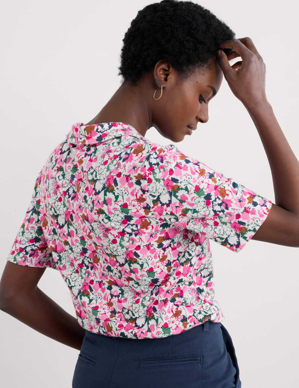 Cotton Modal Floral Relaxed Popover Blouse 4 of 4