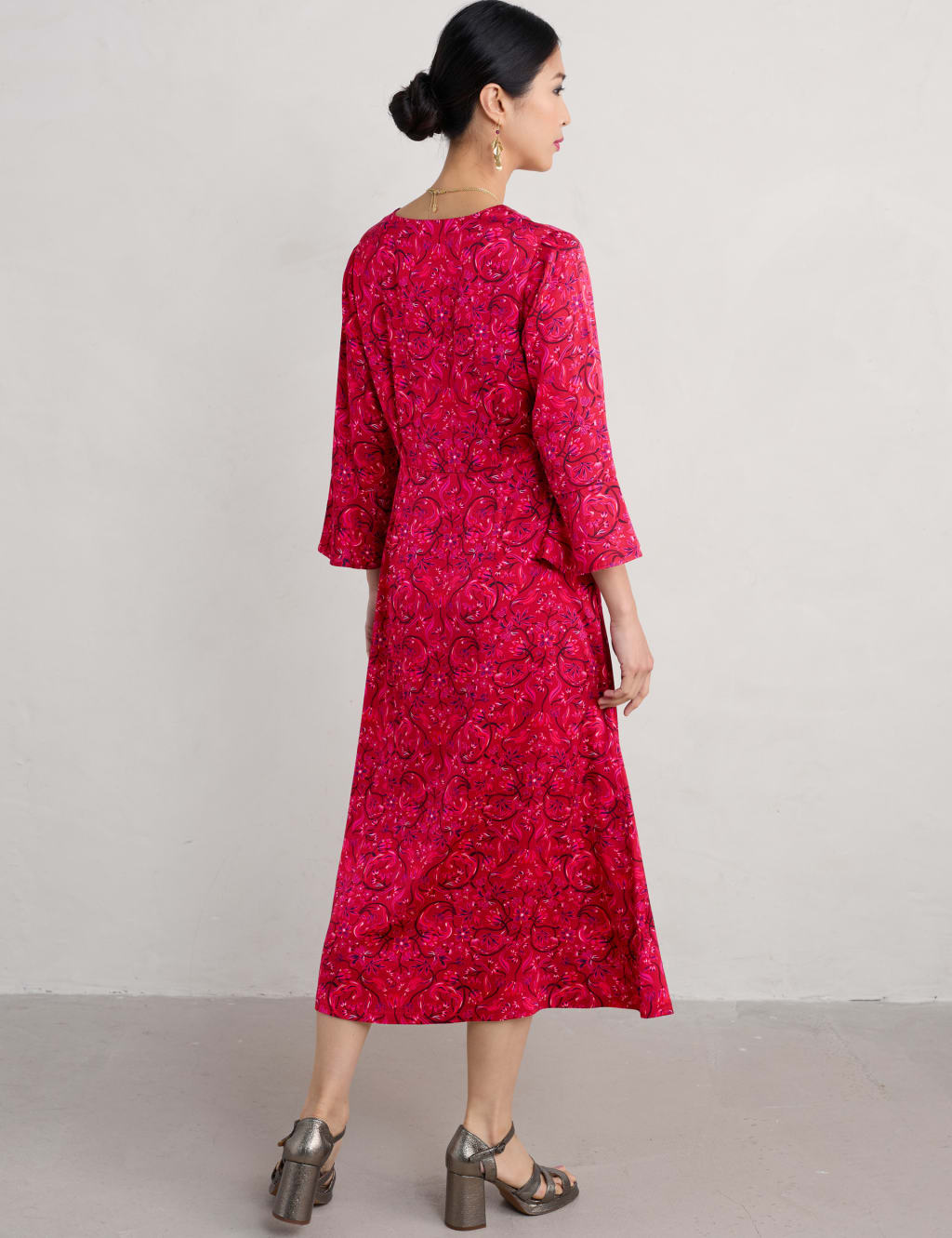 Floral V-Neck Midi Waisted Dress 6 of 6