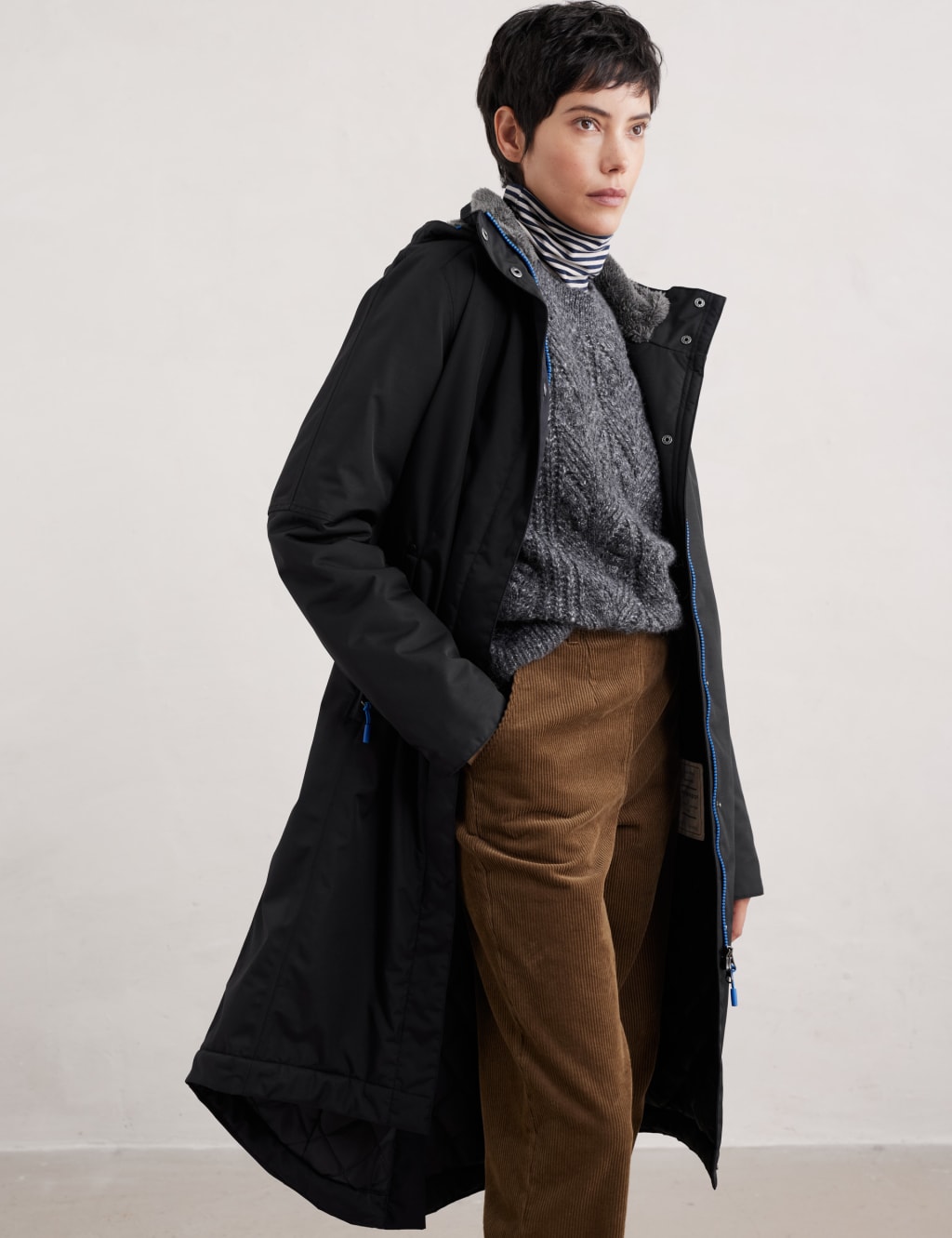 Short Black Waterproof Parka Jacket With Hood