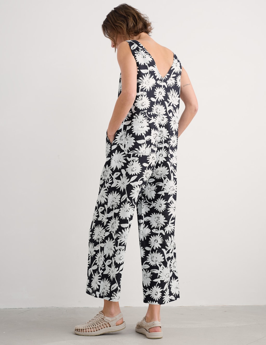 Salt Air Pure Linen Floral Cropped Jumpsuit 3 of 4