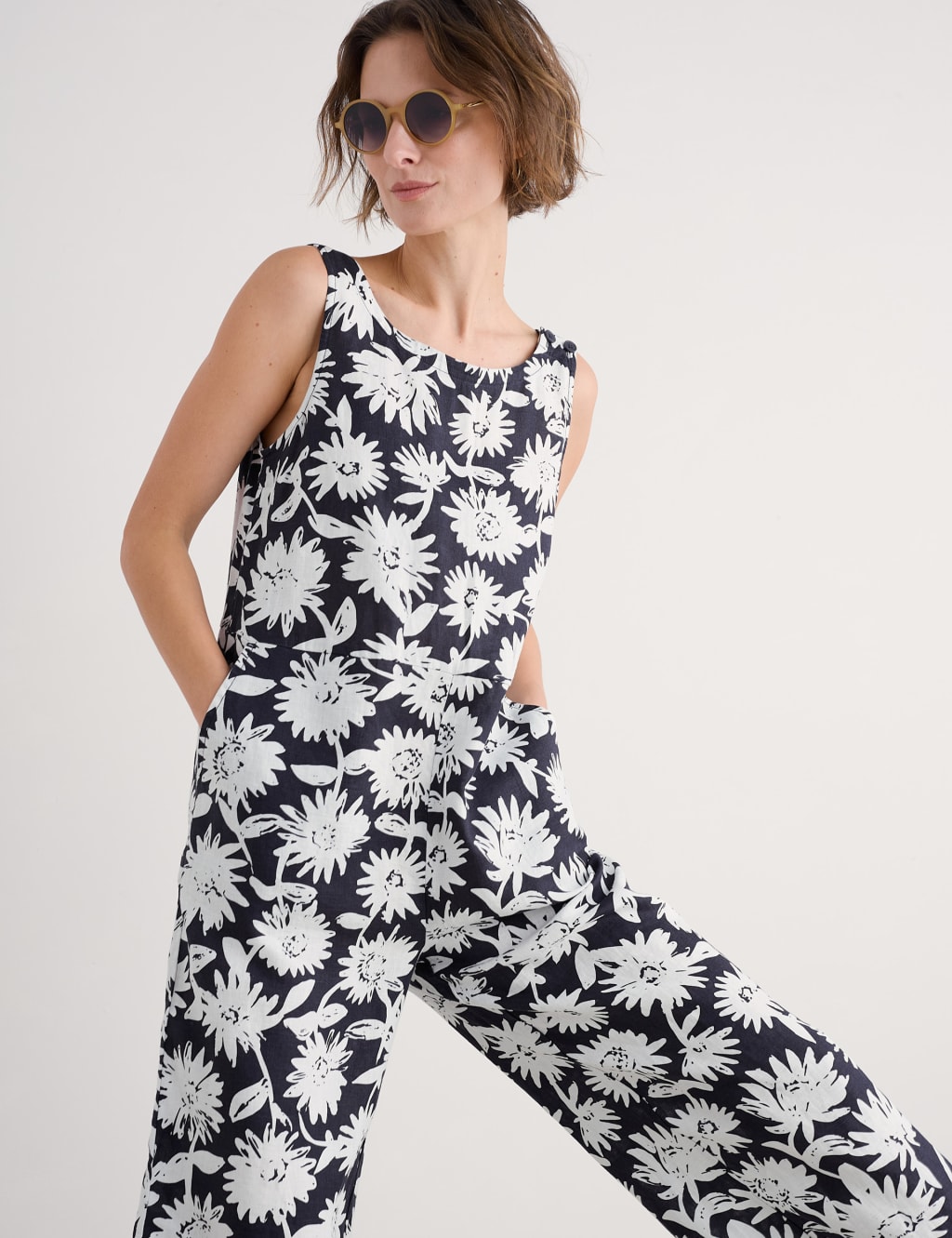 Salt Air Pure Linen Floral Cropped Jumpsuit 4 of 4