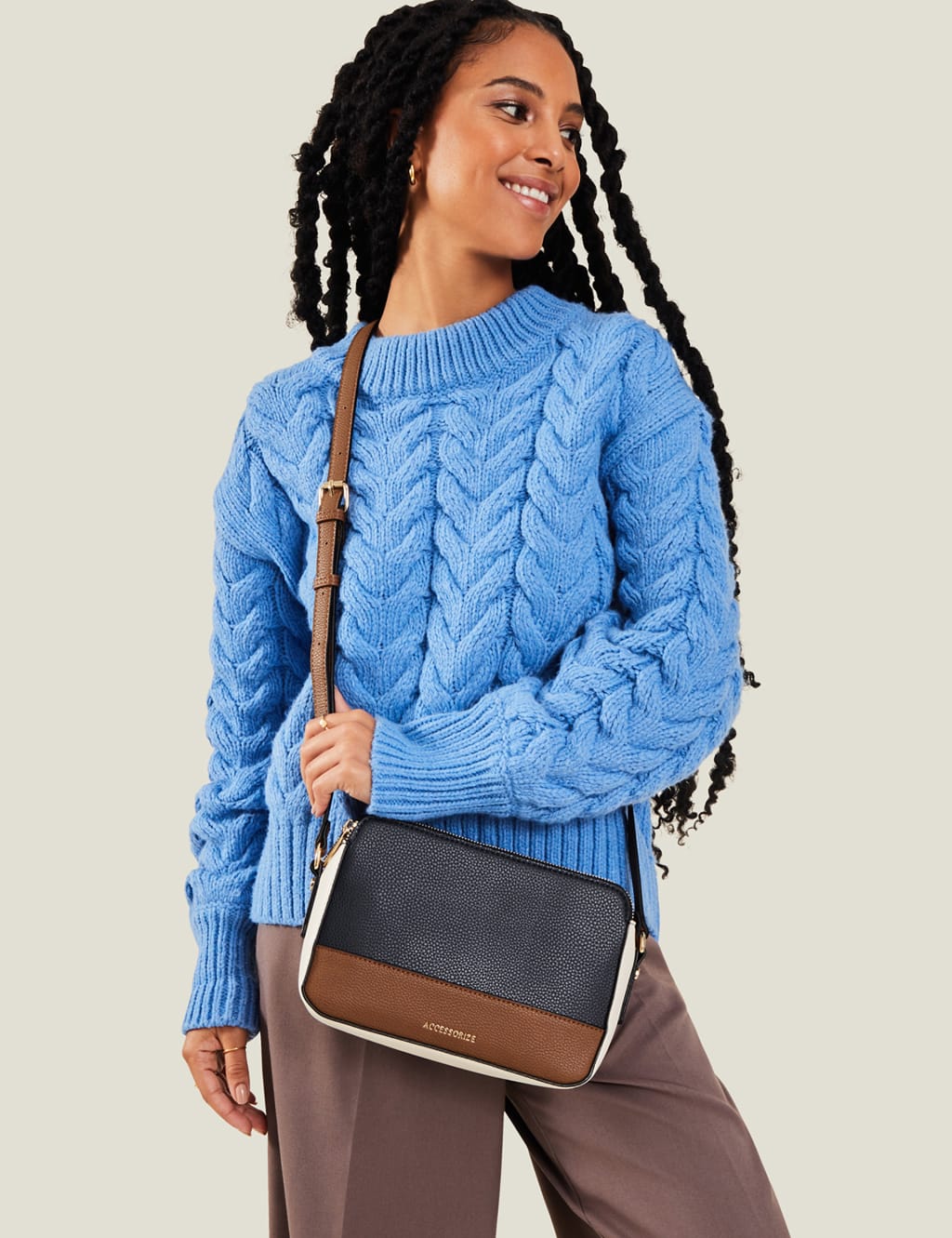 Faux Leather Colour Block Cross Body Bag 2 of 4