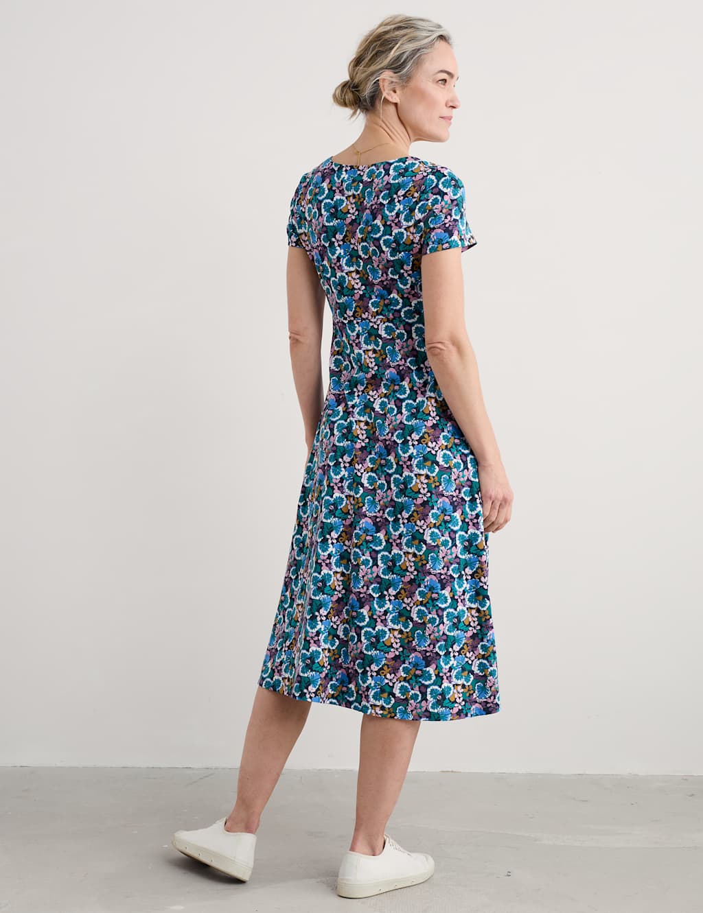 Jersey Floral Midi Waisted Dress 5 of 5