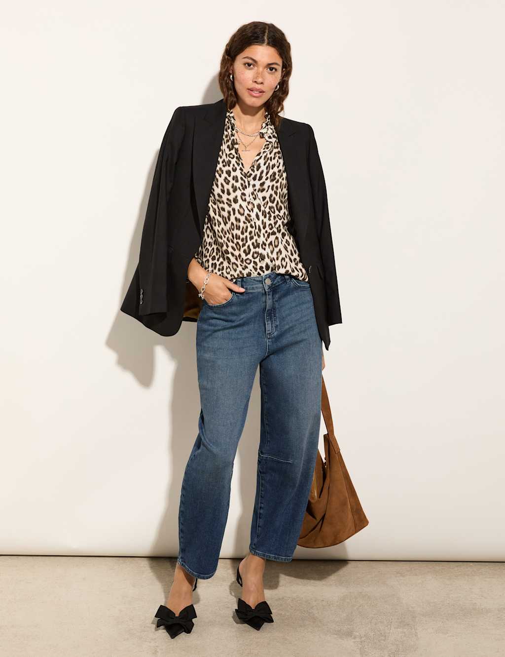 Animal Print Frill Neck Blouson Sleeve Blouse 4 of 6