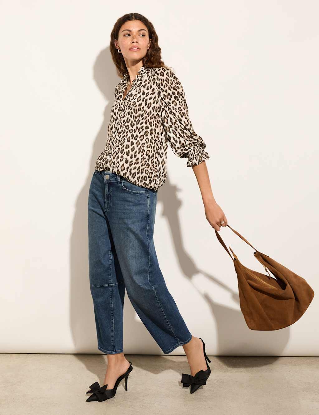 Animal Print Frill Neck Blouson Sleeve Blouse 5 of 6