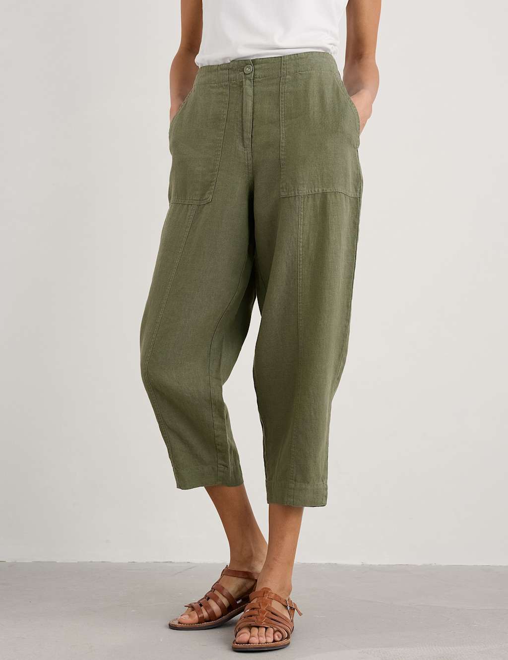 Pure Linen Straight Leg Cropped Trousers 3 of 4
