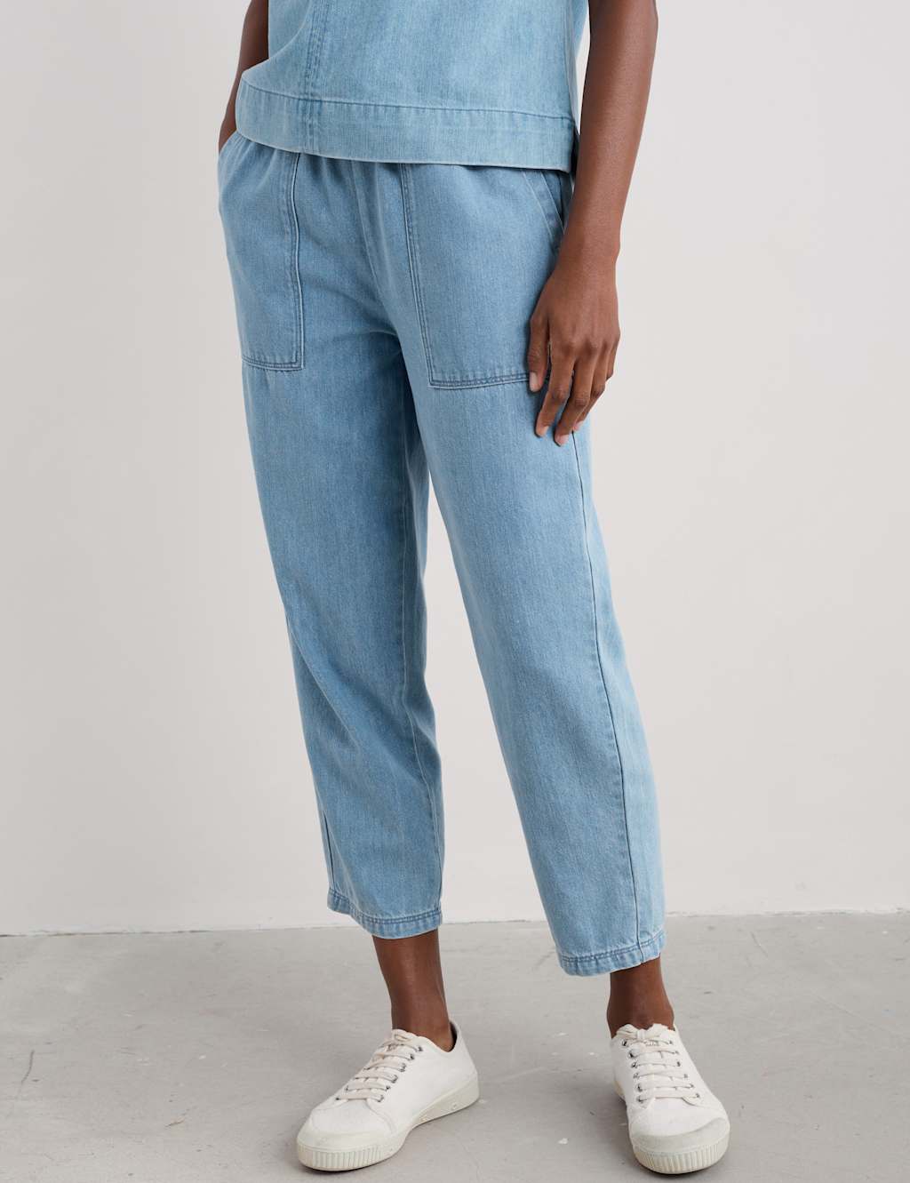 Modal Denim Drawstring Ankle Grazer Trousers 3 of 4