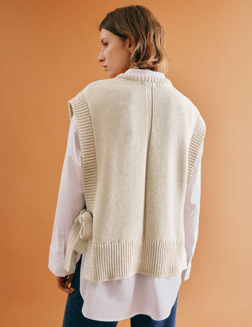 Pure Cotton Textured Crew Neck Knitted Tabard 3 of 5