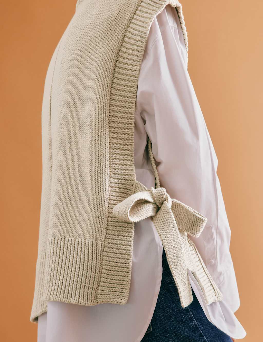 Pure Cotton Textured Crew Neck Knitted Tabard 4 of 5