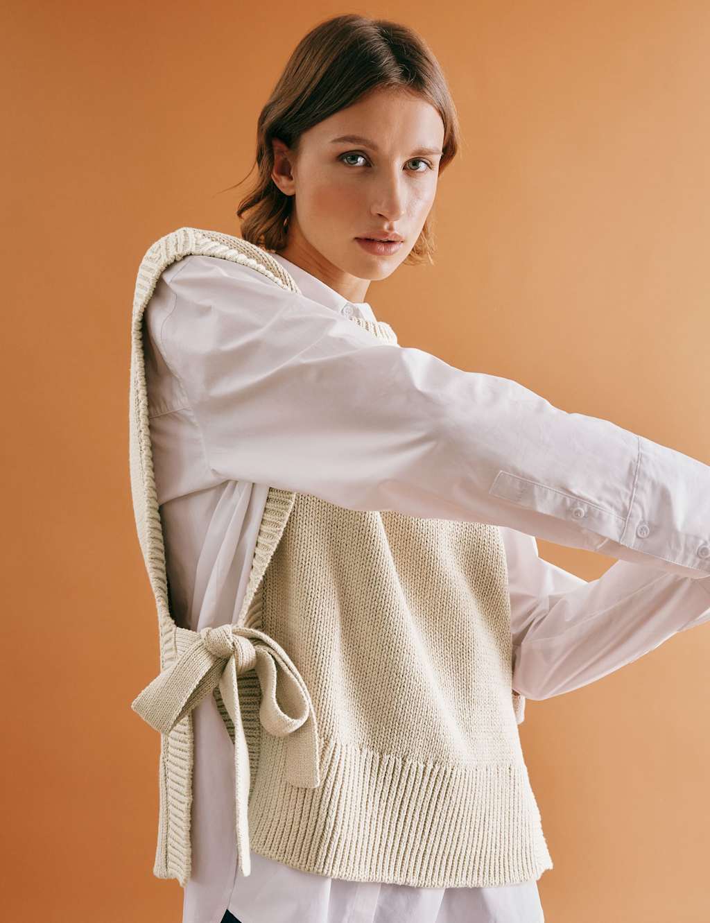 Pure Cotton Textured Crew Neck Knitted Tabard 5 of 5