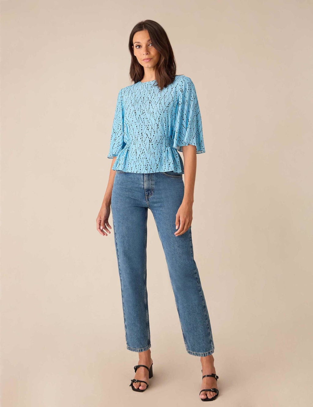 Printed Round Neck Relaxed Angel Sleeve Top 3 of 3