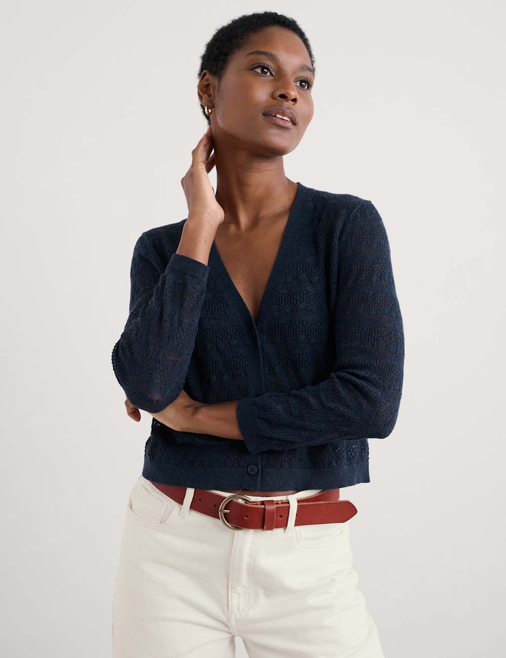 Pure Cotton Textured V-Neck Cardigan 1 of 4