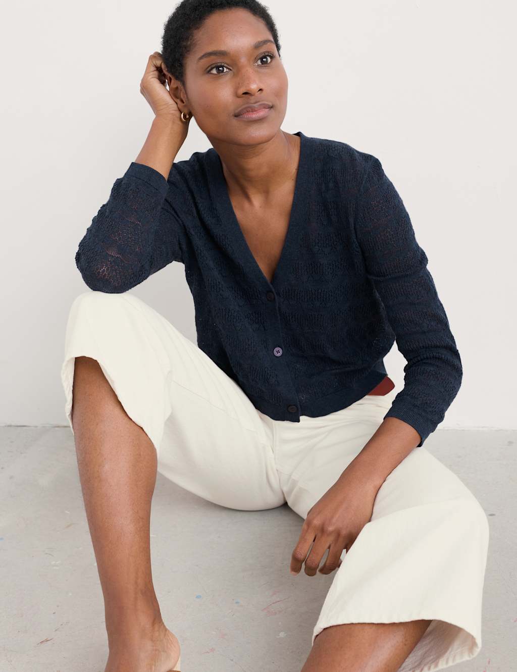 Pure Cotton Textured V-Neck Cardigan 4 of 4