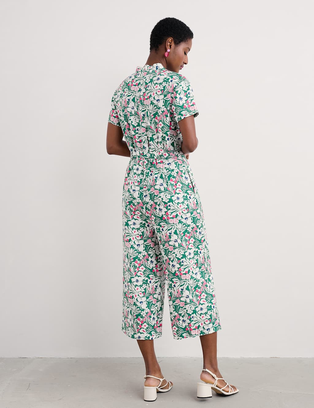 Pure Linen Floral Cropped Jumpsuit 4 of 4