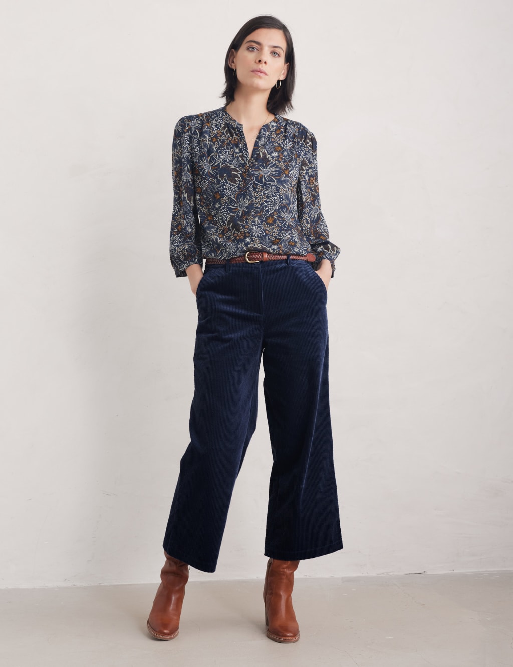 Floral Collarless Blouson Sleeve Shirt 3 of 4