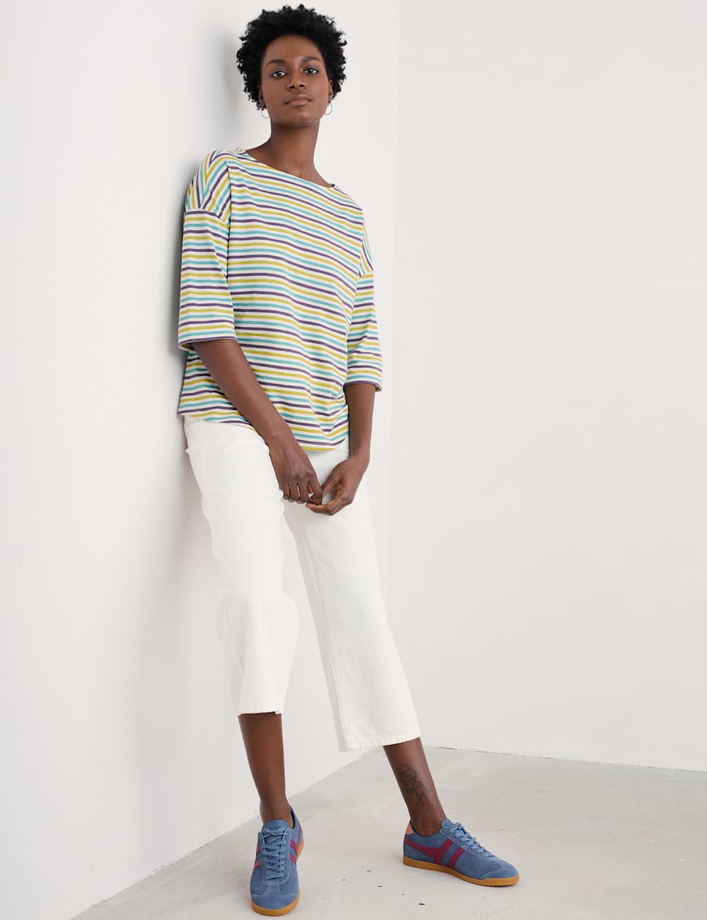 Pure Cotton Striped Slash Neck Top 3 of 4