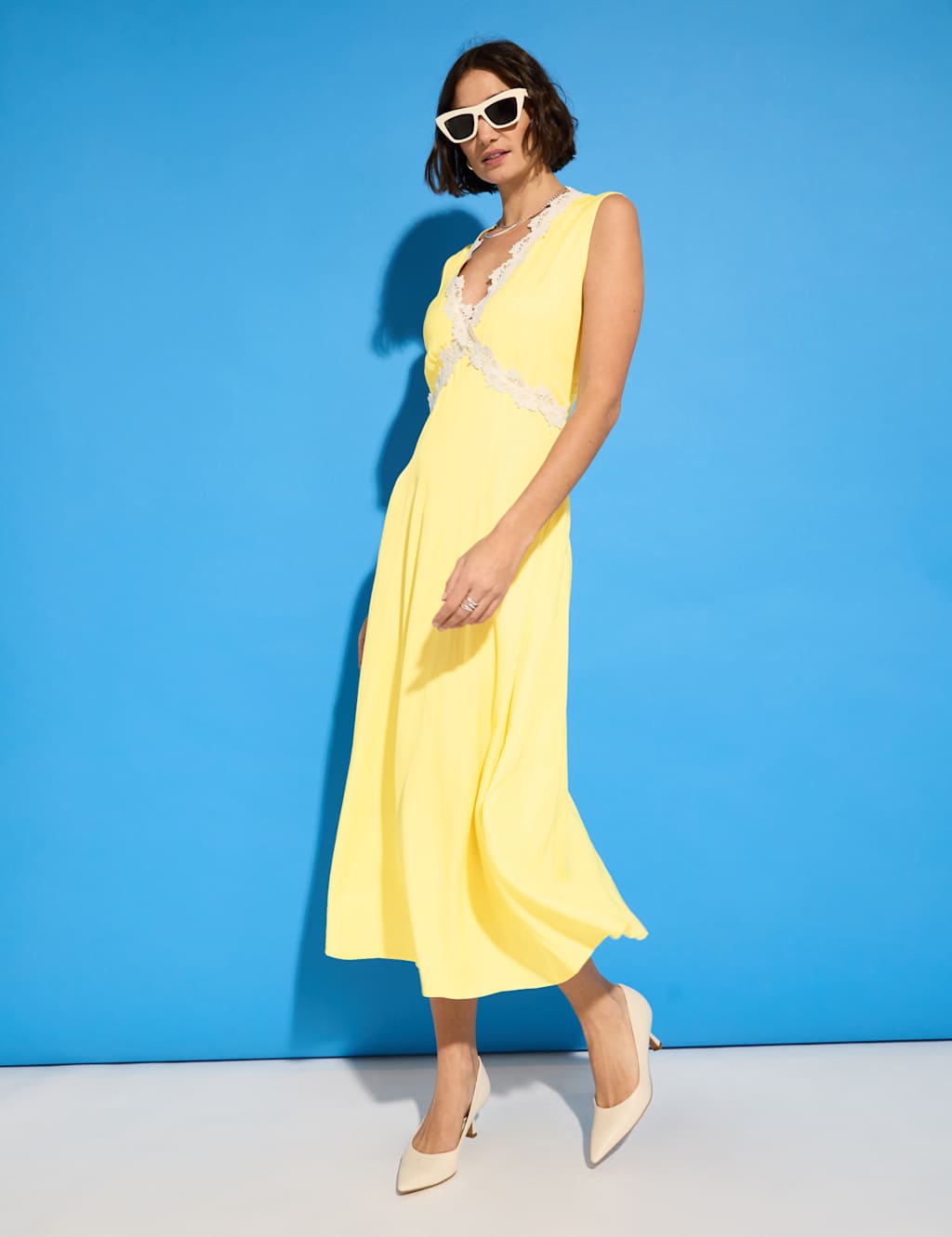 Satin Lace Trim Midi Slip Dress 2 of 4