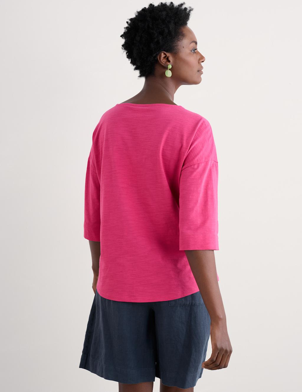 Pure Cotton Slash Neck Relaxed T-Shirt 4 of 4