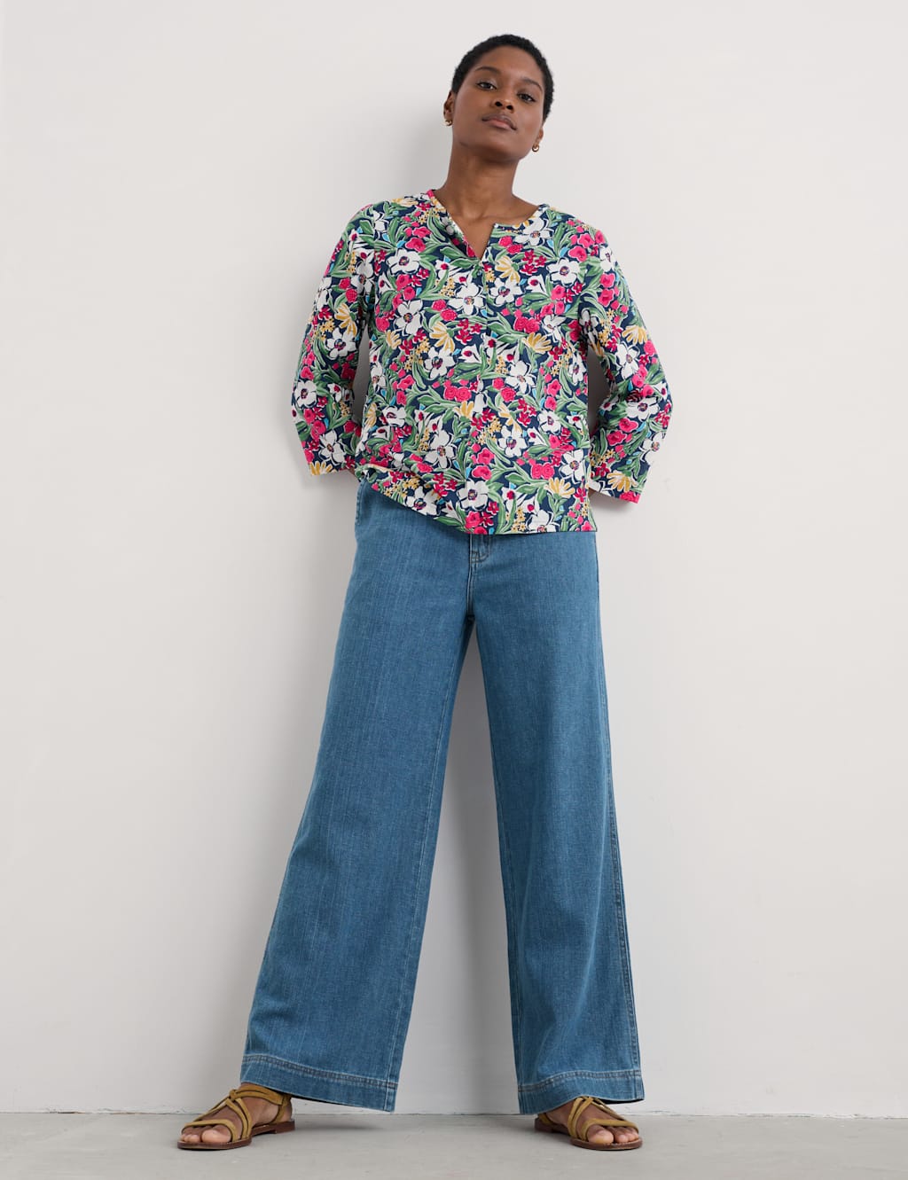 Pure Cotton Floral Notch Neck Relaxed Top 3 of 4