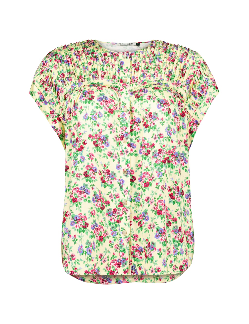 Satin Floral Pintuck Cap Sleeve Blouse 2 of 5