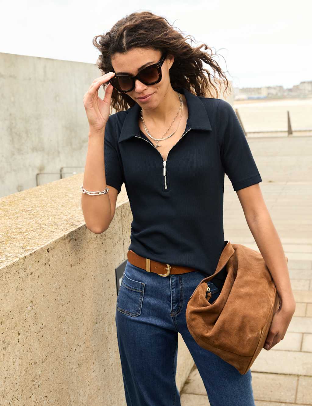 Pure Cotton Collared Half Zip Top 3 of 3