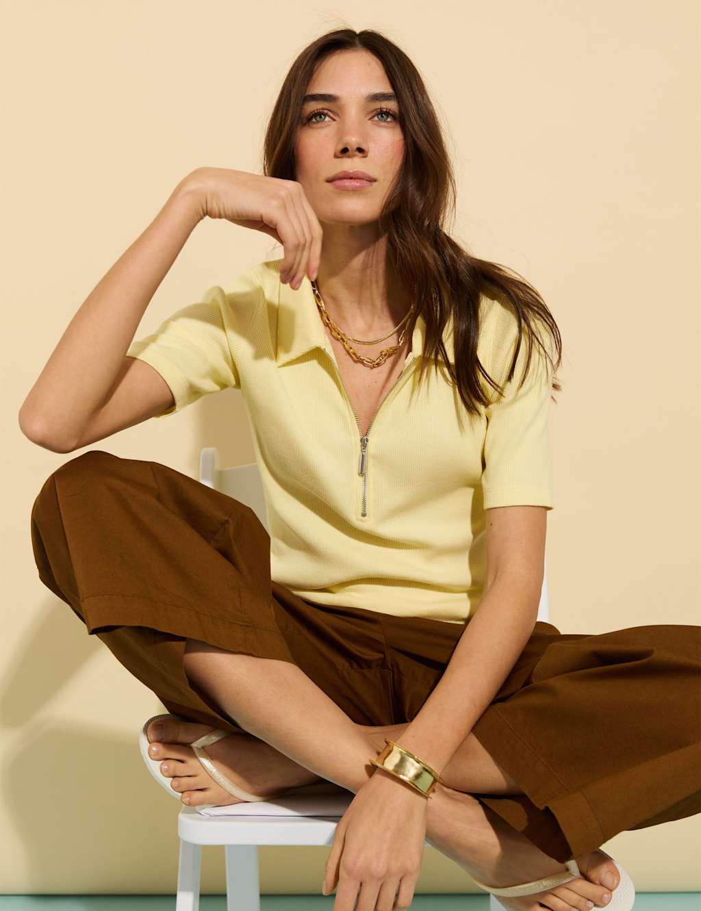 Pure Cotton Collared Half Zip Top 3 of 4