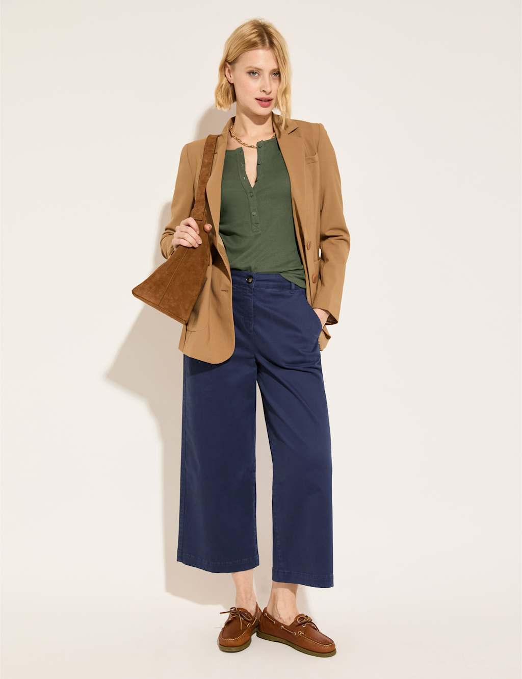 Cotton Rich Wide Leg Cropped Trousers 3 of 5