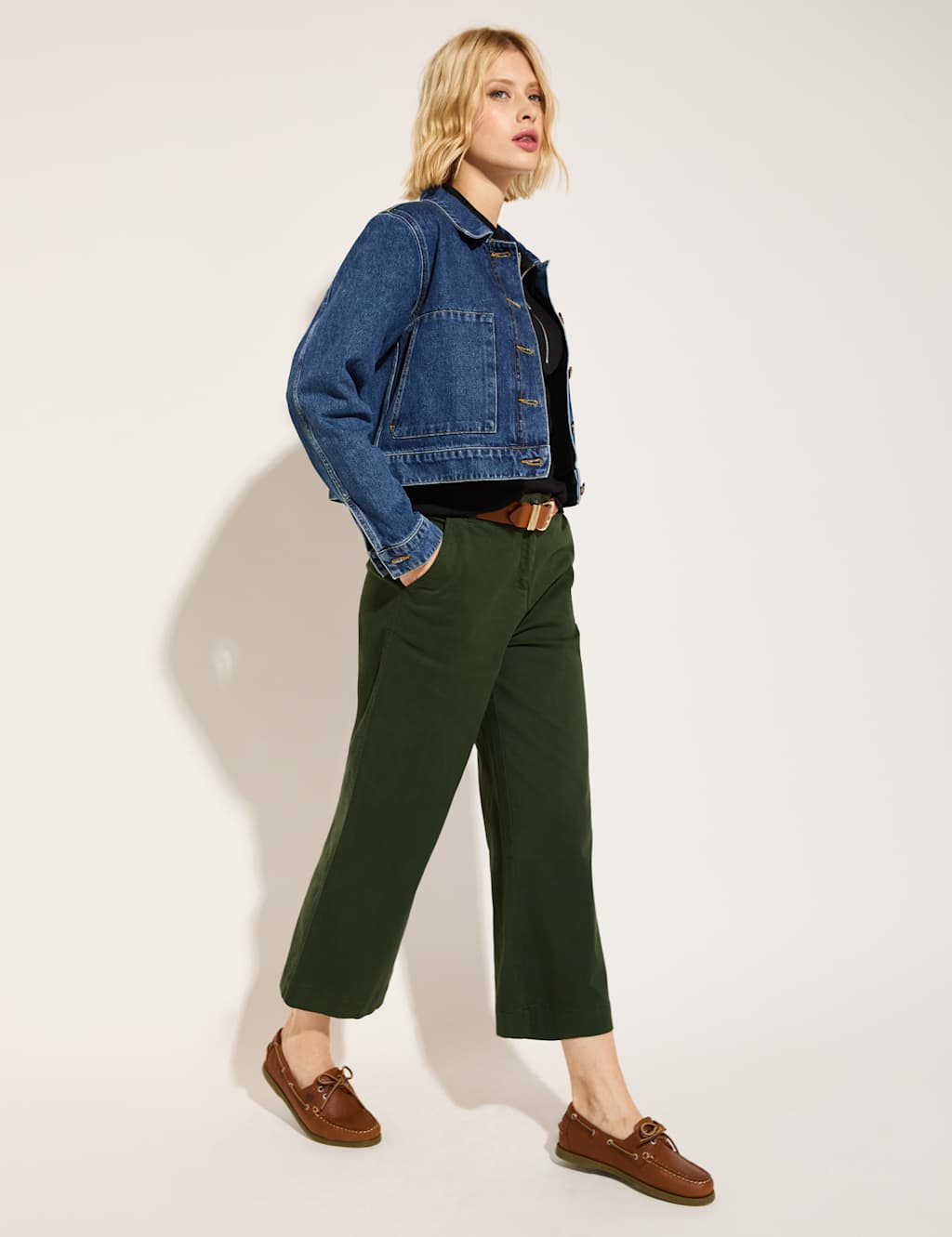 Cotton Rich Wide Leg Cropped Trousers 3 of 5