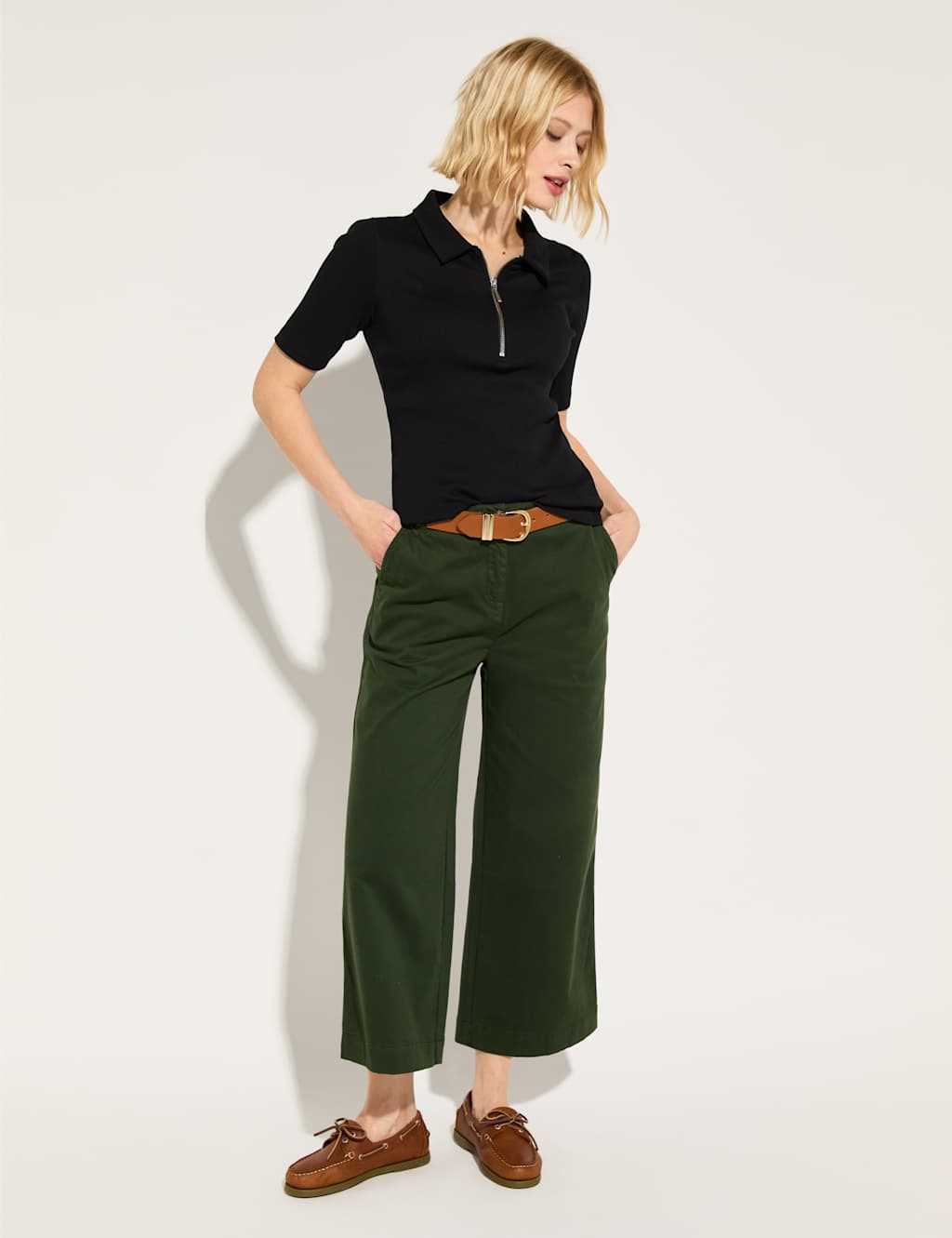 Cotton Rich Wide Leg Cropped Trousers 4 of 5