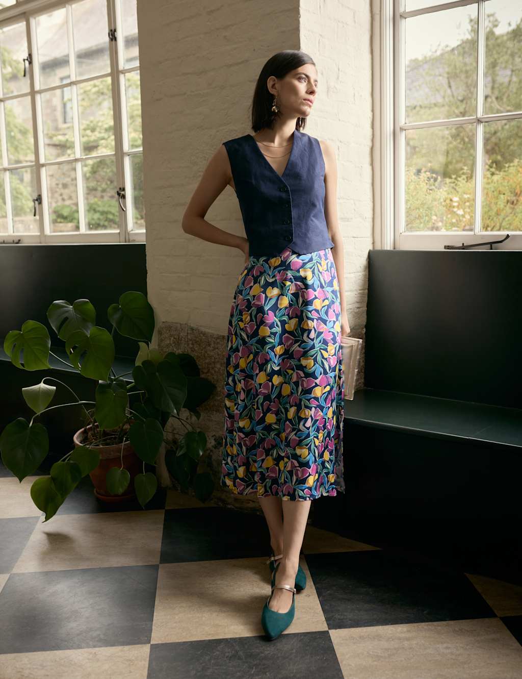 Floral Side Split Midi A-Line Skirt 3 of 5