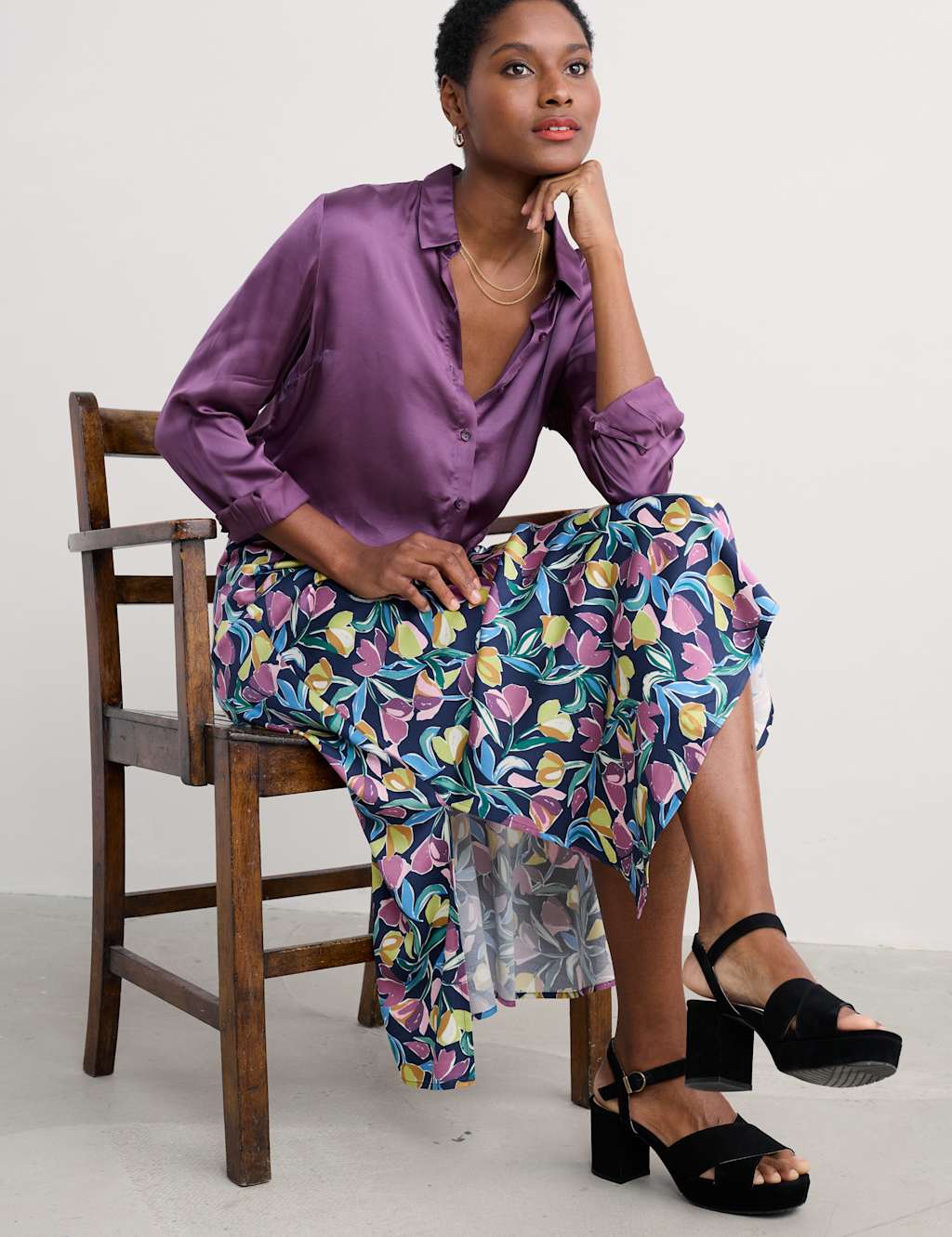 Floral Side Split Midi A-Line Skirt 5 of 5