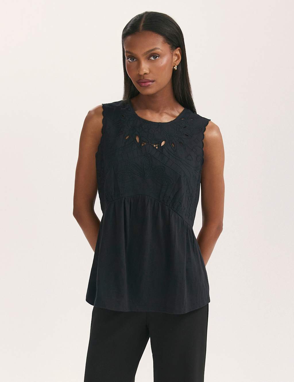 Pure Cotton Embroidered Round Neck Vest Top 1 of 4