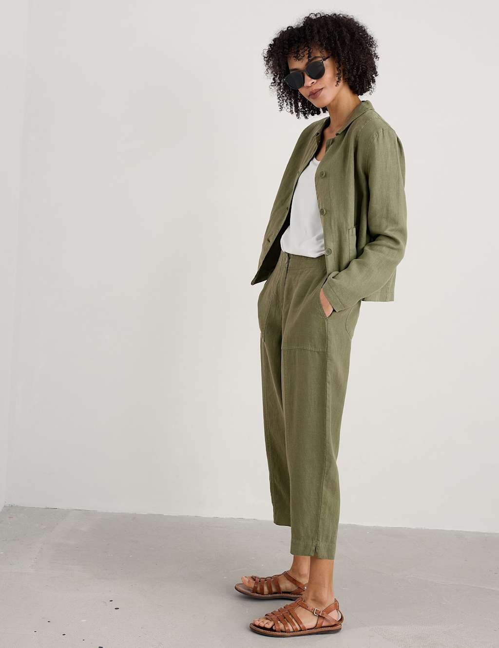Pure Linen Relaxed Cropped Utility Jacket 3 of 4