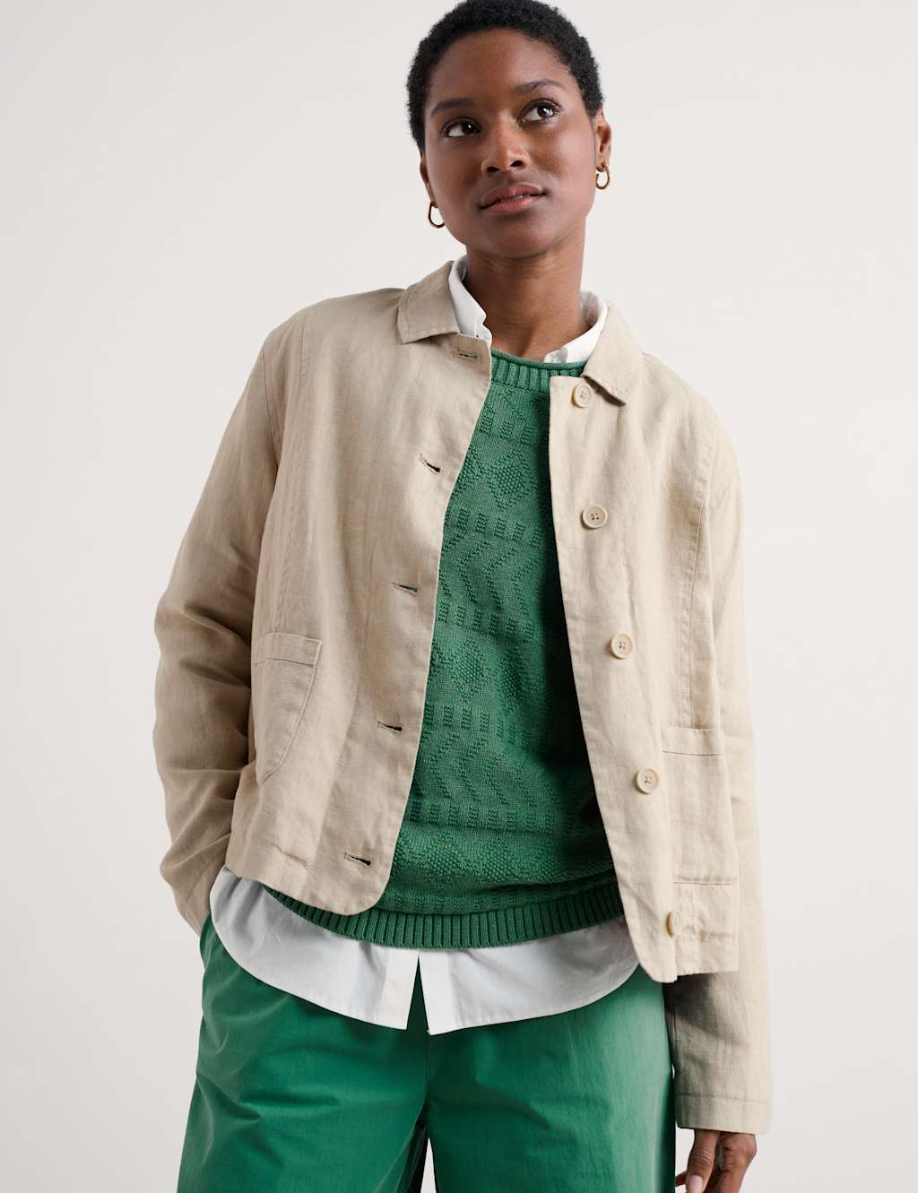 Pure Linen Relaxed Cropped Utility Jacket 4 of 4