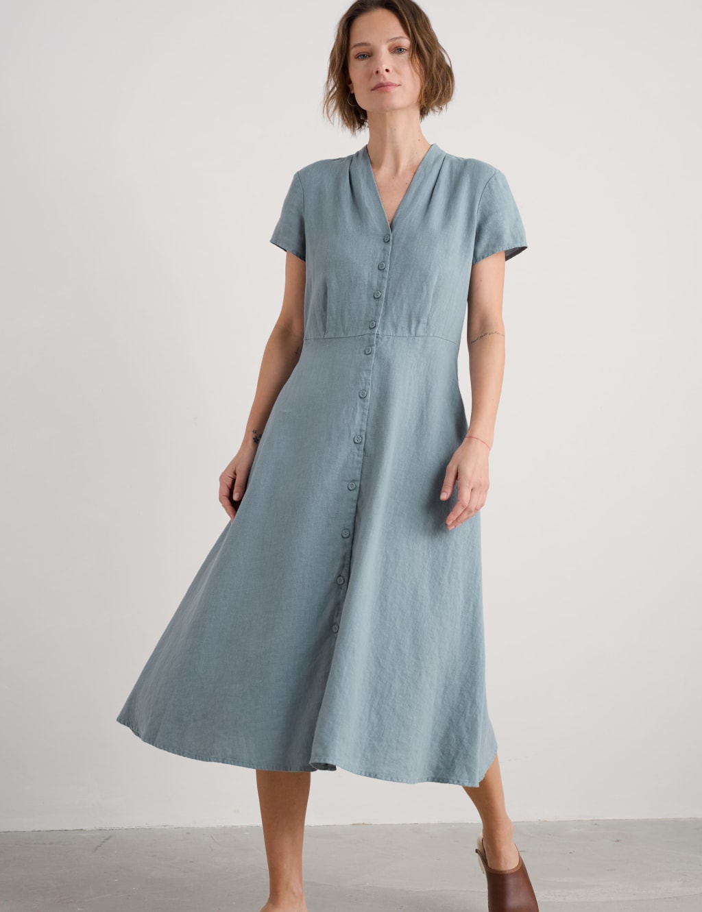 Pure Linen V-Neck Midi Shirt Dress 3 of 4
