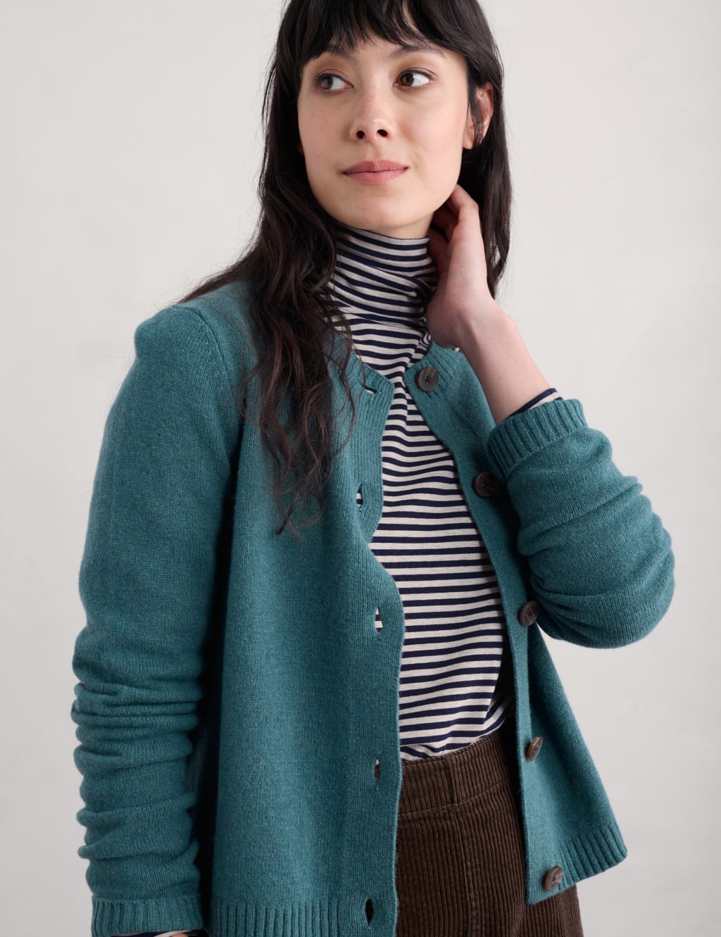 Merino Wool Rich Crew Neck Cardigan 1 of 4