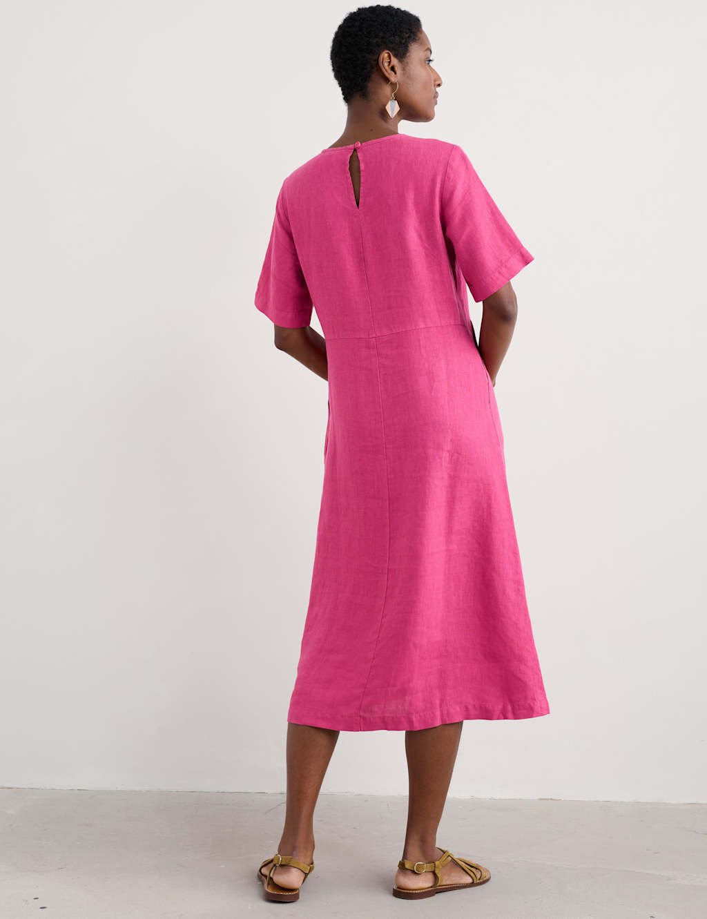 Pure Linen Scoop Neck Midi Waisted Dress 5 of 5