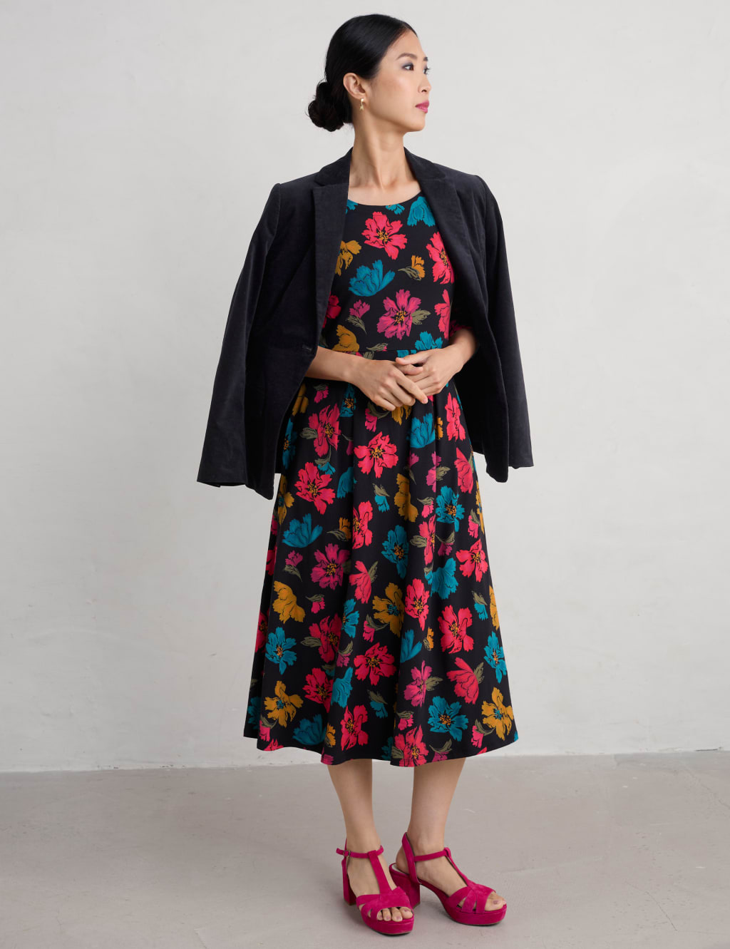 Cotton Rich Floral Midi Waisted Dress 5 of 5