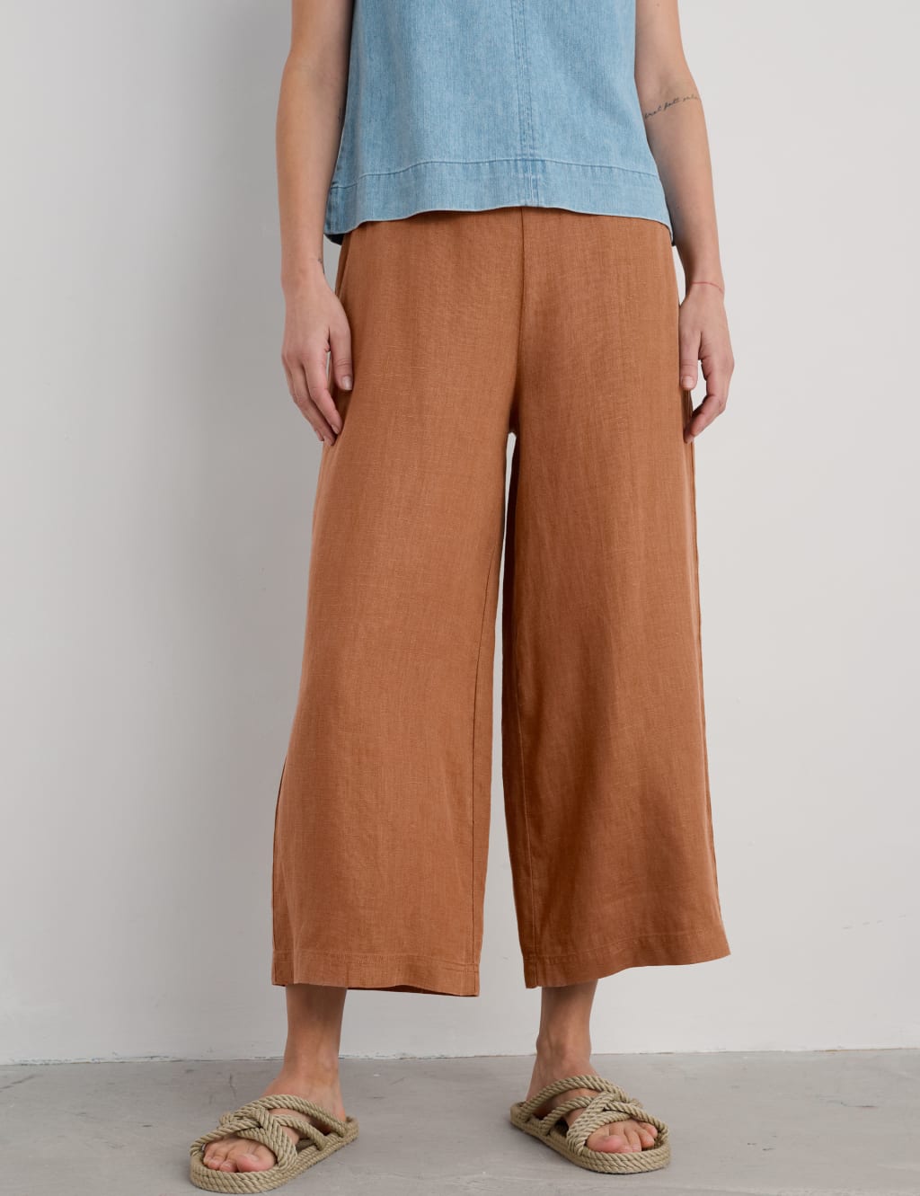 Pure Linen Side Zip Wide Leg Culottes 3 of 4