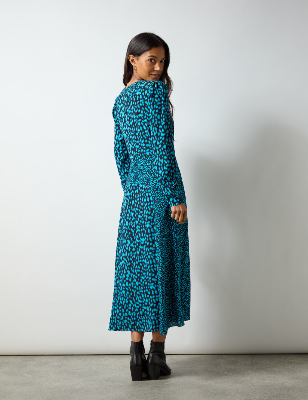 Printed Round Neck Midi Waisted Dress 2 of 3