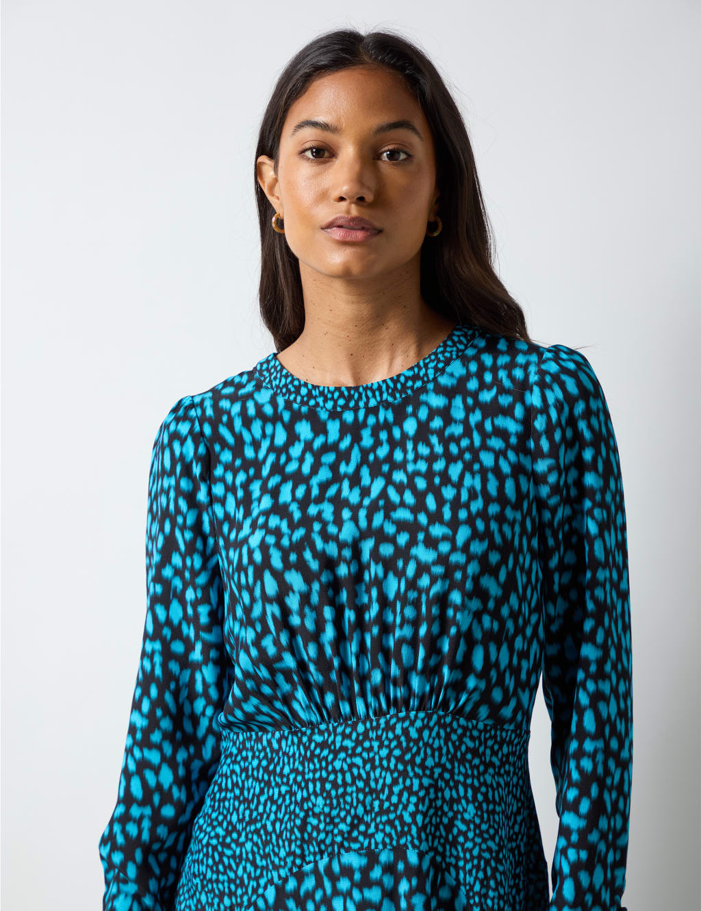 Printed Round Neck Midi Waisted Dress 3 of 3