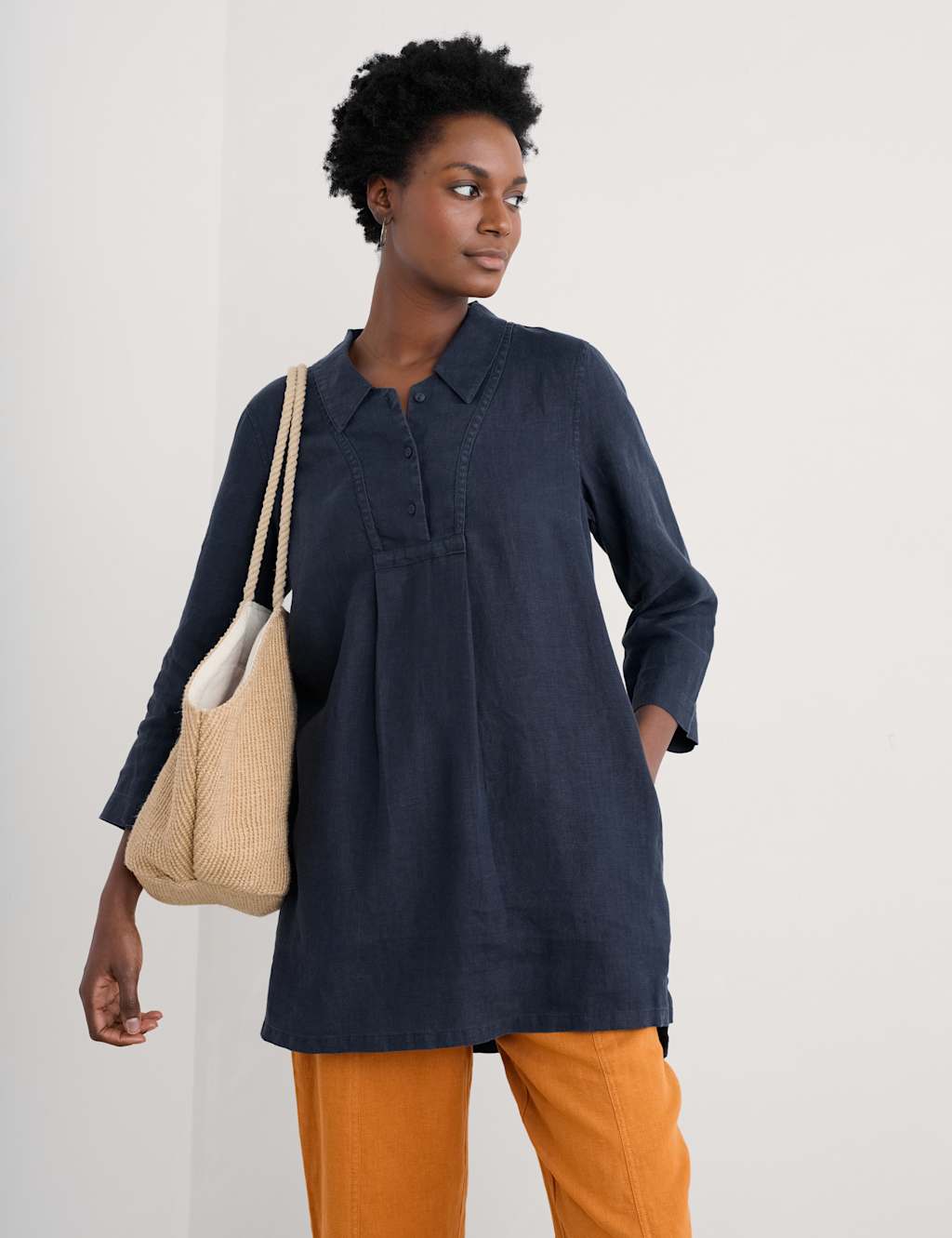 MARILINA LONG SLEEVE TUNIC, COCONUT SWAYIN IN THE BREEZE ENGINEERED TUNIC