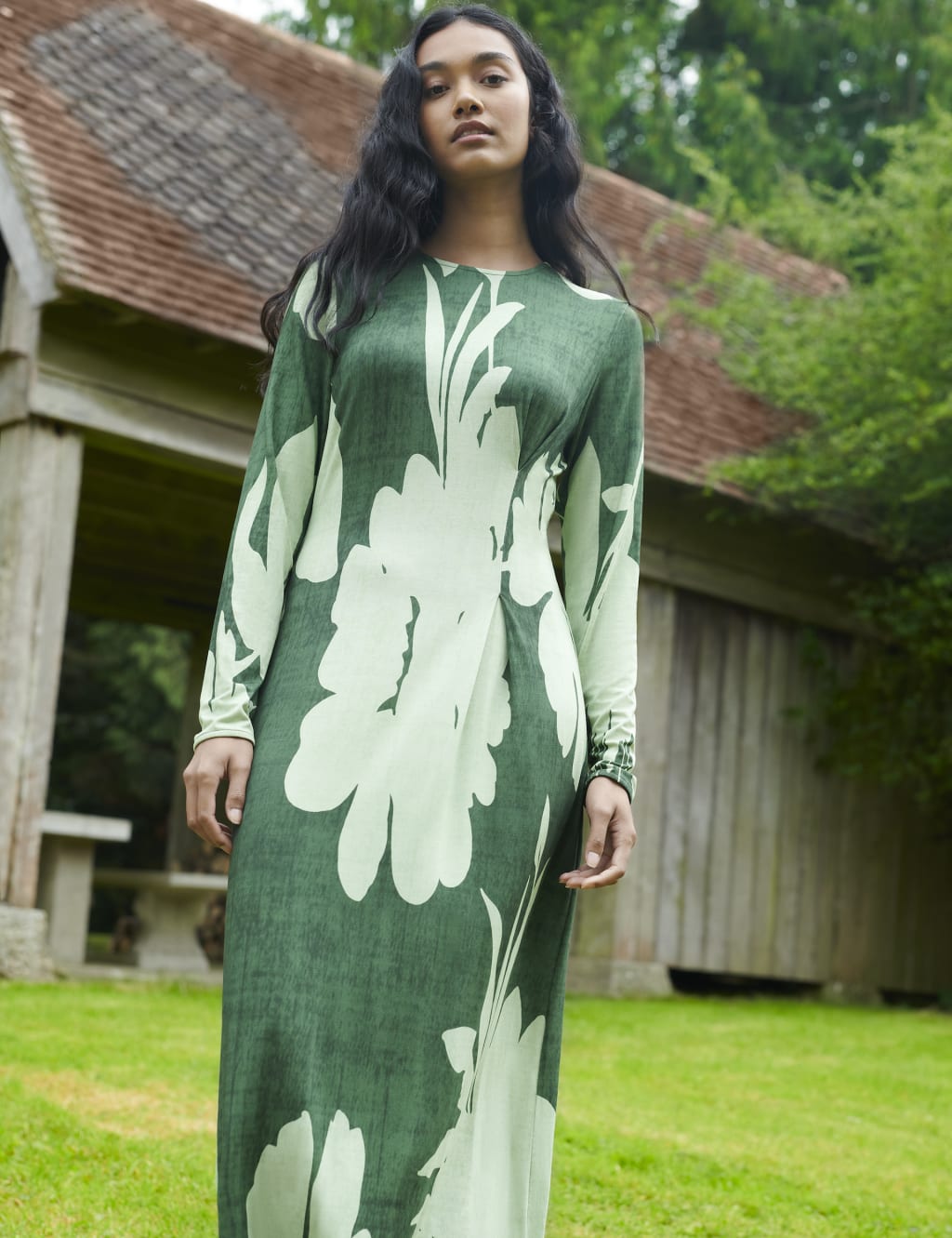 Floral Ruched Midaxi Bodycon Dress 2 of 5