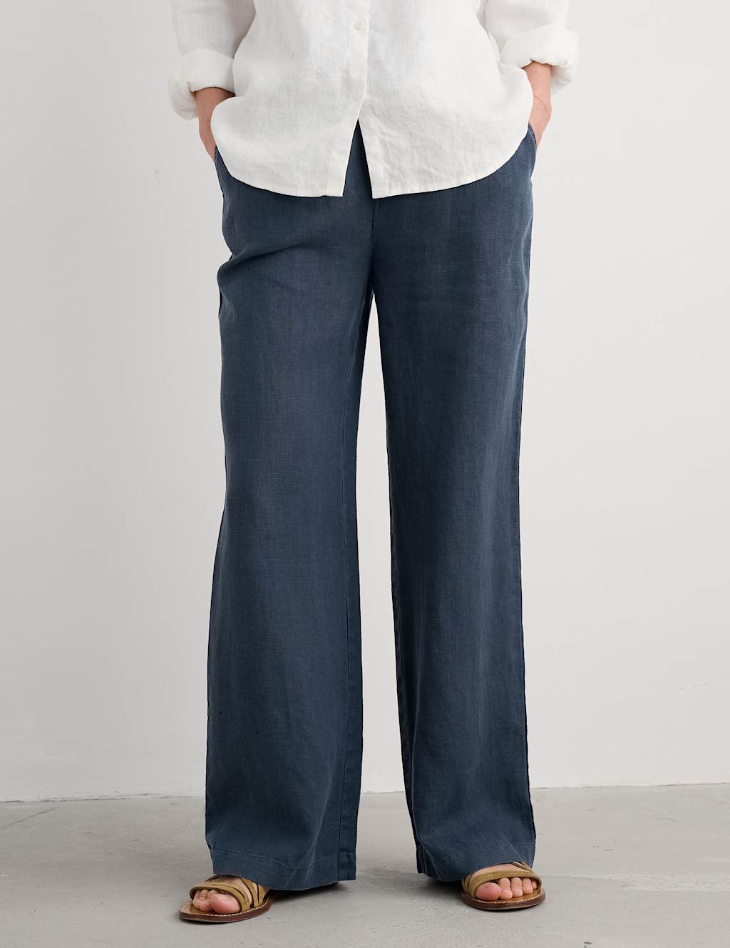 Pure Linen Elasticated Waist Trousers 3 of 4