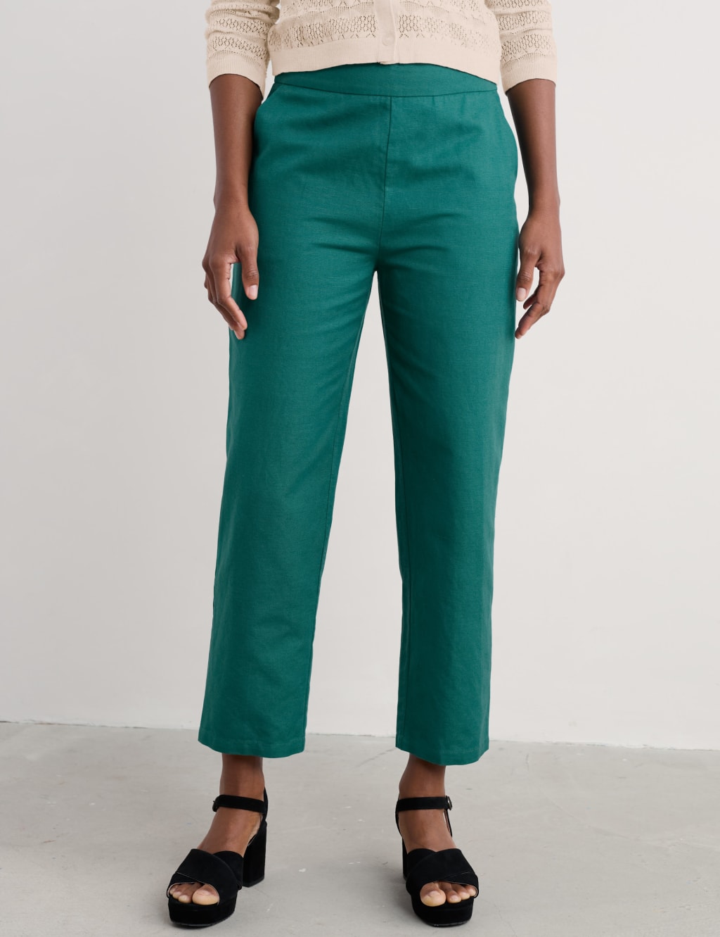 Linen Rich Straight Leg Ankle Grazer Trousers 3 of 4