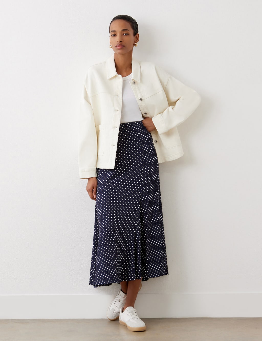 Crepe Polka Dot Midi Slip Skirt