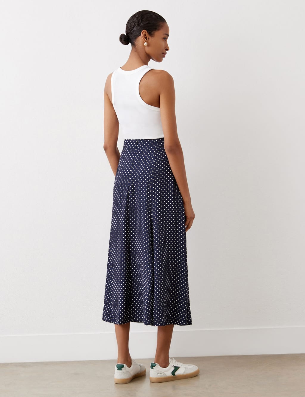 Crepe Polka Dot Midi Slip Skirt